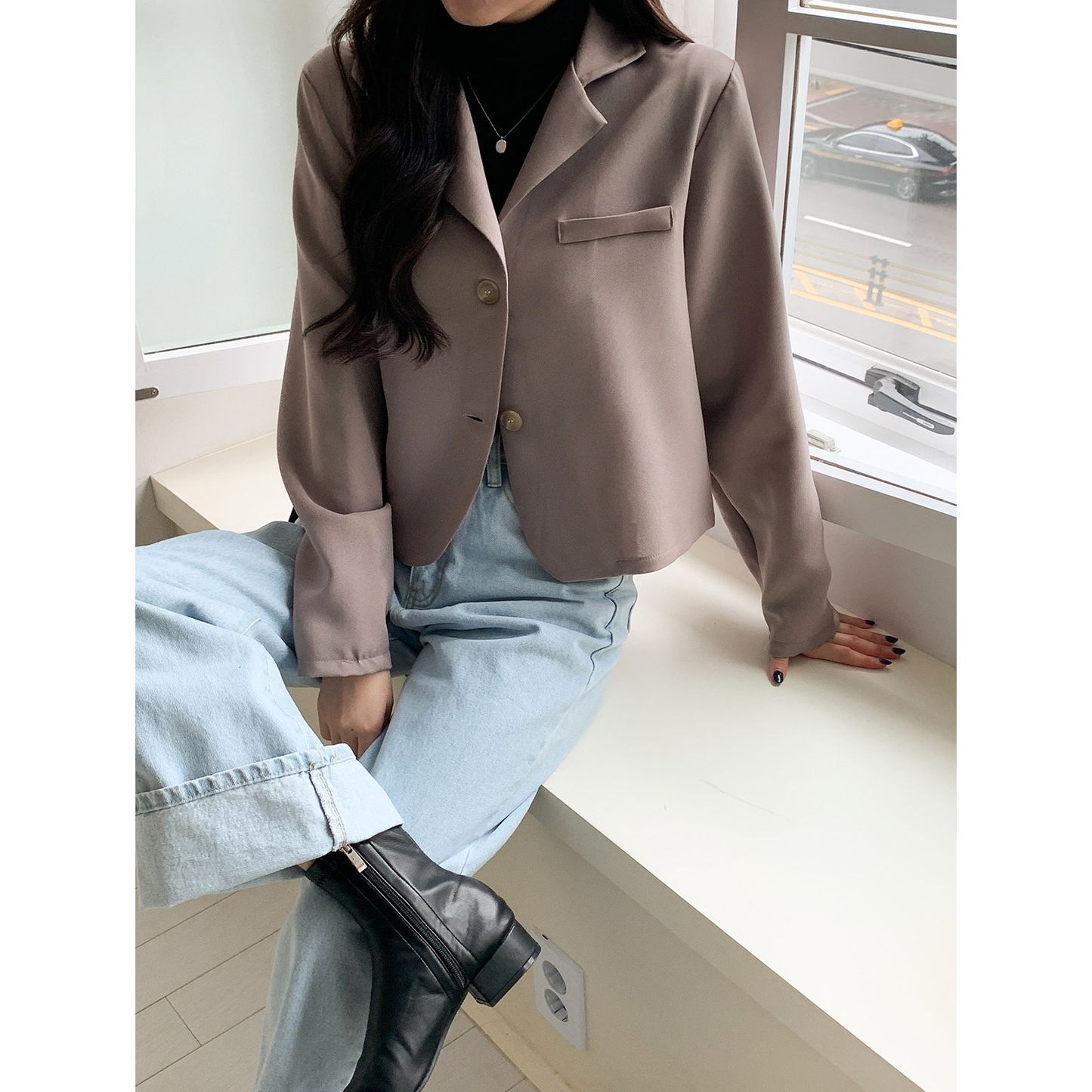 Long Sleeve Button Crop Jacket