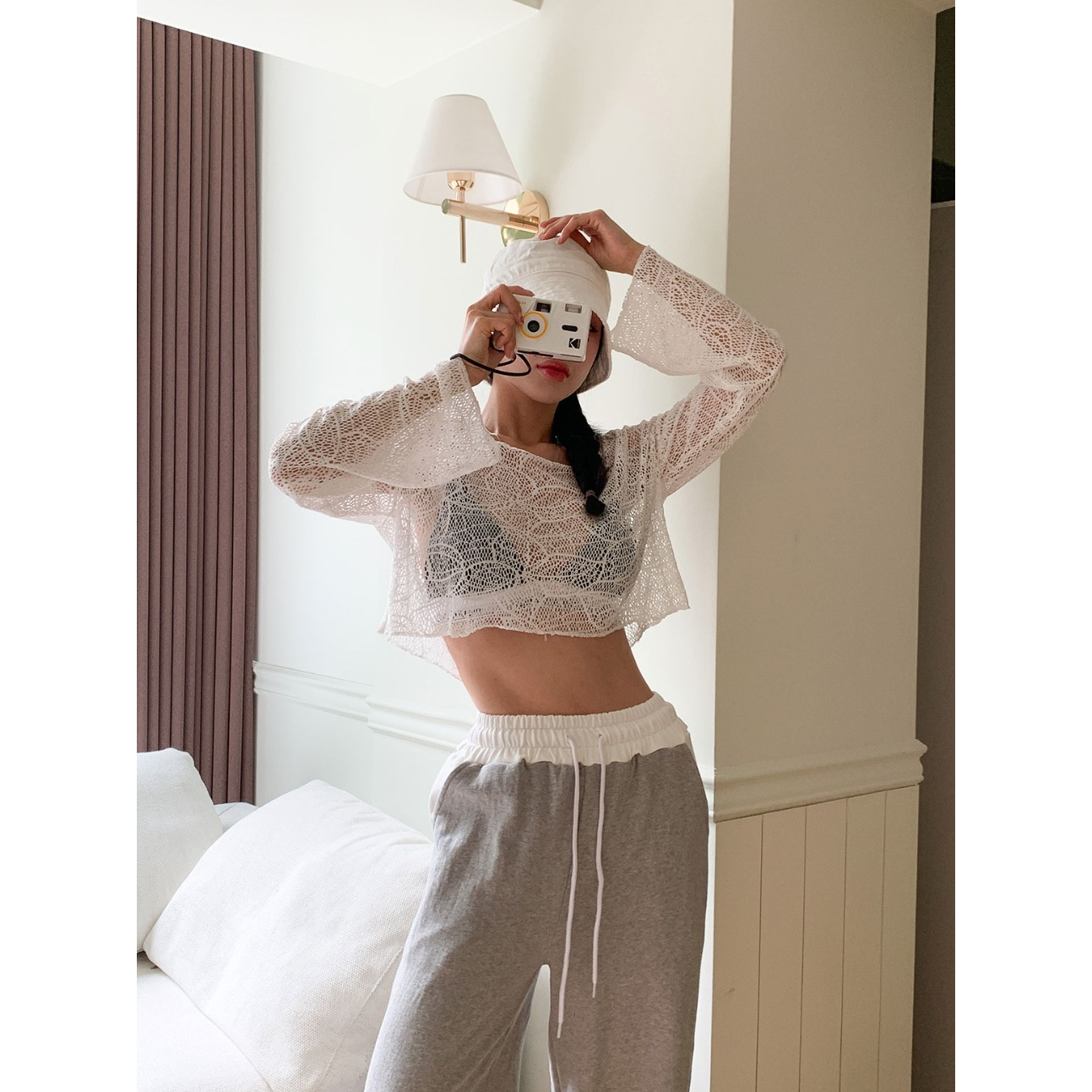 Loose Fit Flower Net Long Sleeve